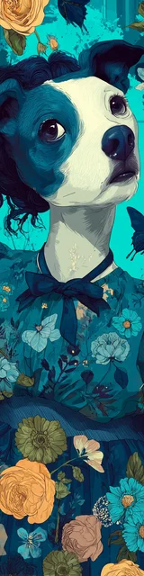 Free dog bookmarks featuring a silly dog with a dress blue bookmark